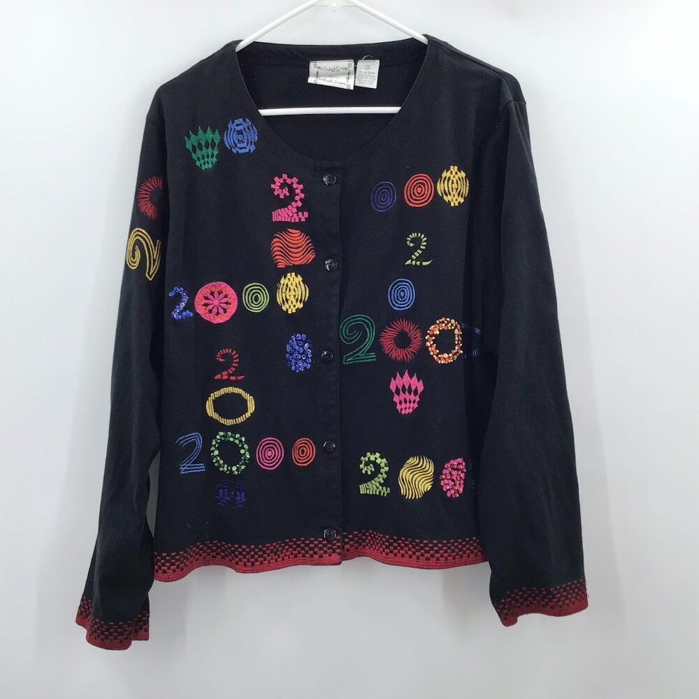 Vintage 2X Michael Simon Lite Y2K Cardigan Top Embroidered Beaded Textile Art - Picture 1 of 12